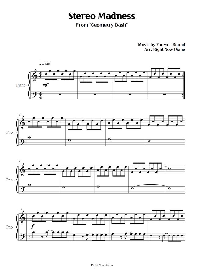 Geometry Dash Stereo Madness (Easy Piano) Sheet Music