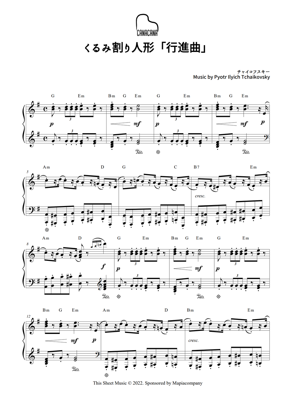 Tchaikovsky The Nutcracker Suite March by CANACANA family Partitura