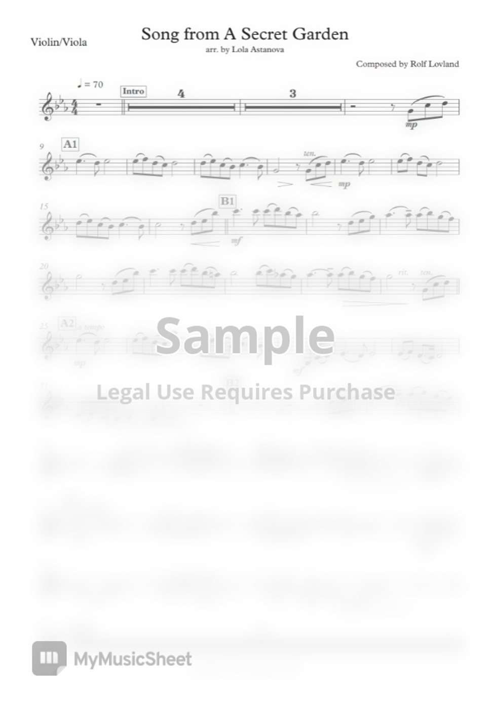 Secret Garden/LOLA ASTANOVA Song from a Secret Garden (Violin/Viola