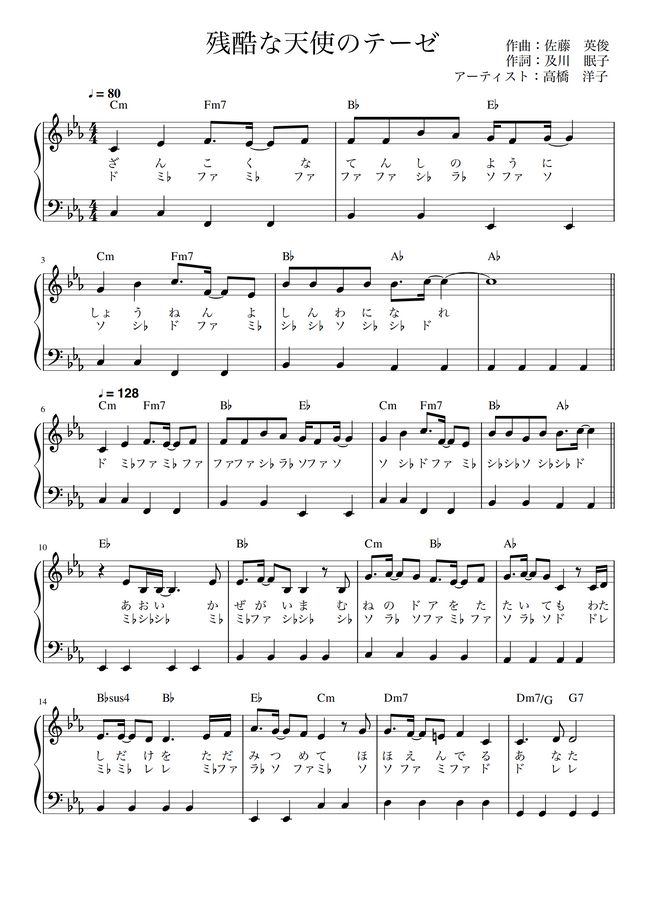 高橋洋子 残酷な天使のテーゼ かんたん 歌詞付き ドレミ付き 初心者 By Piano Tokyo楽譜