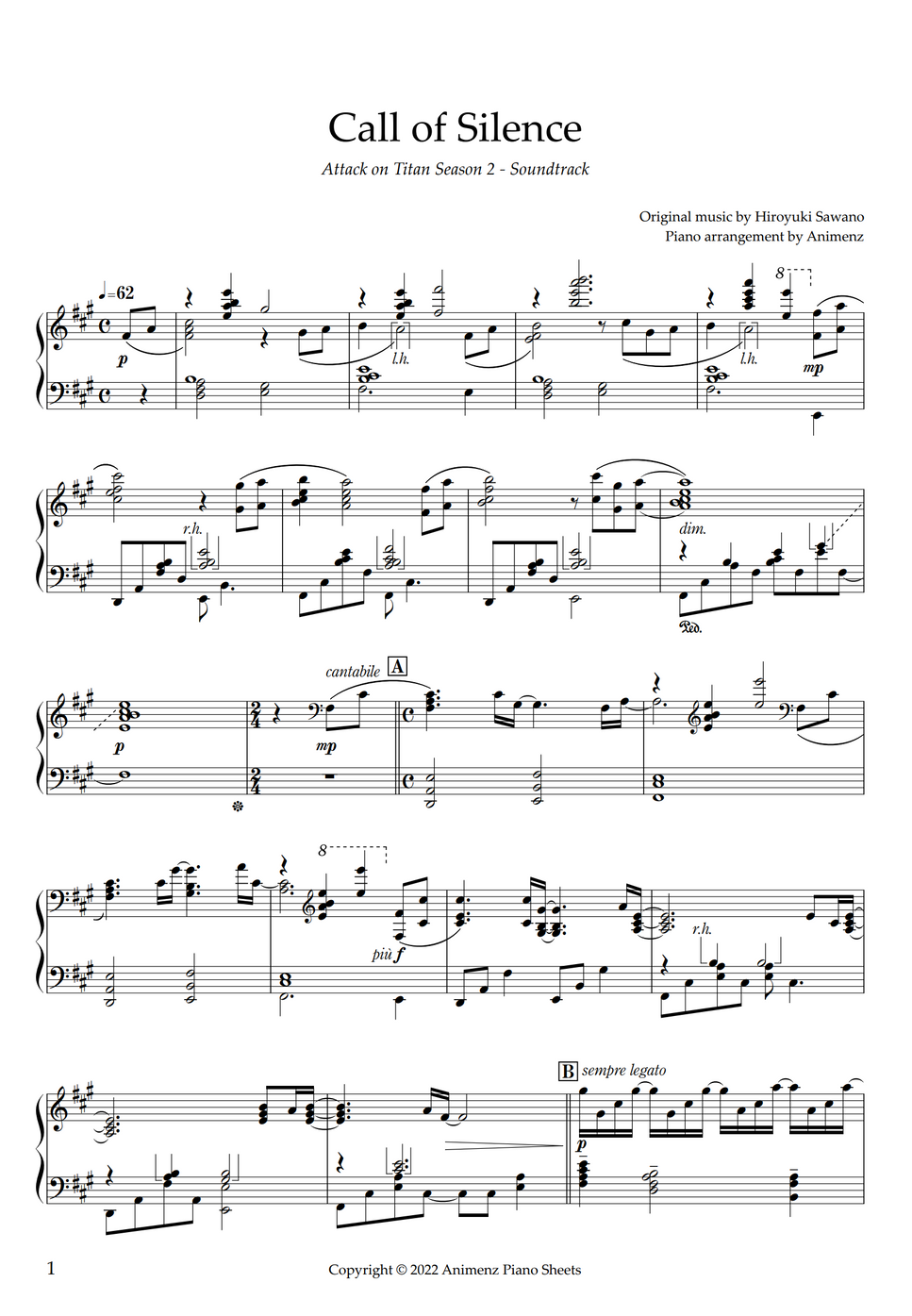 Hiroyuki Sawano Call of Silence (Attack on Titan S2 OST) by Animenz Sheet