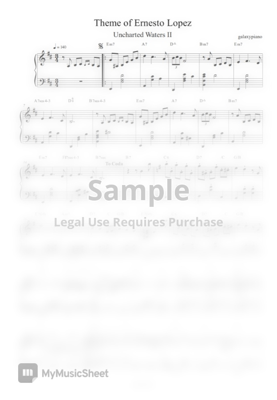 Uncharted Waters 2 (대항해시대 2) Theme of Ernesto Lopez by galaxypiano Sheet