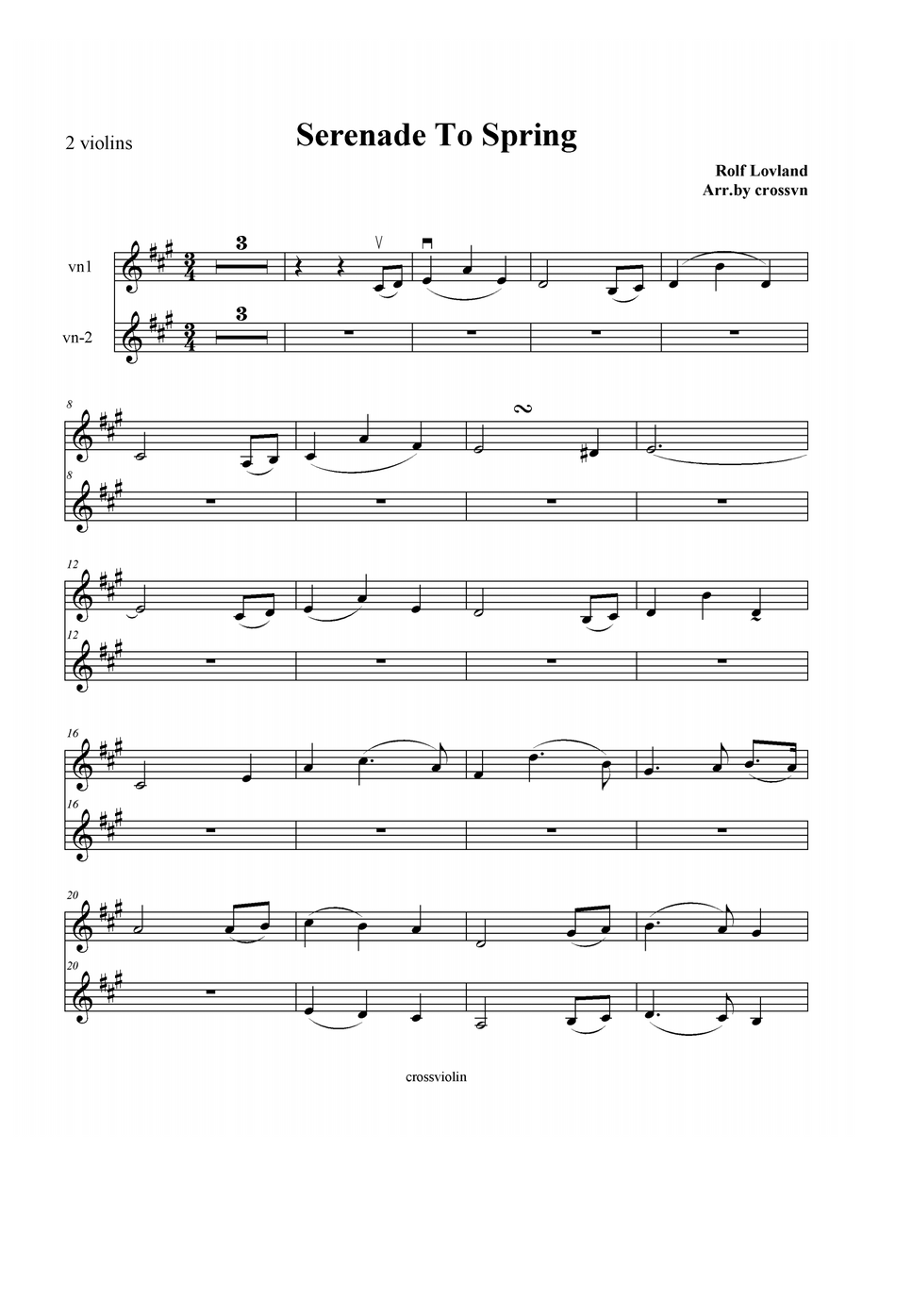 Secret Garden Serenade To Spring for 2 violins (10월의 어느멋진날에 바이올린) by