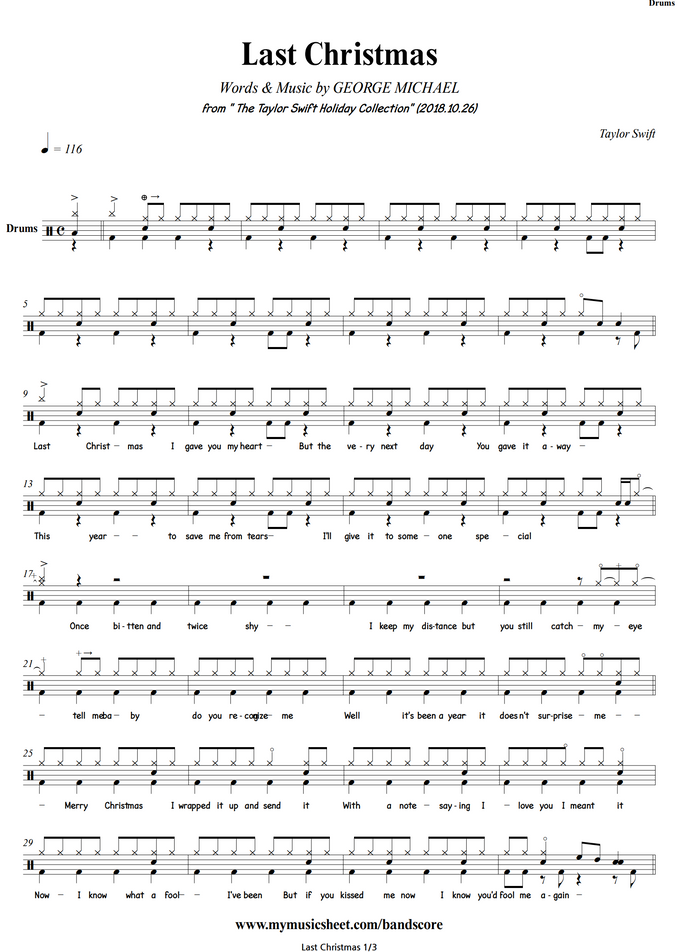 Taylor Swift Last Christmas Drums Sheet