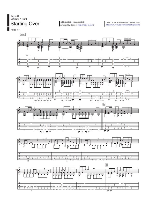 Mr Children Starting Over バケモノの子 By 城直樹 Tab 楽譜