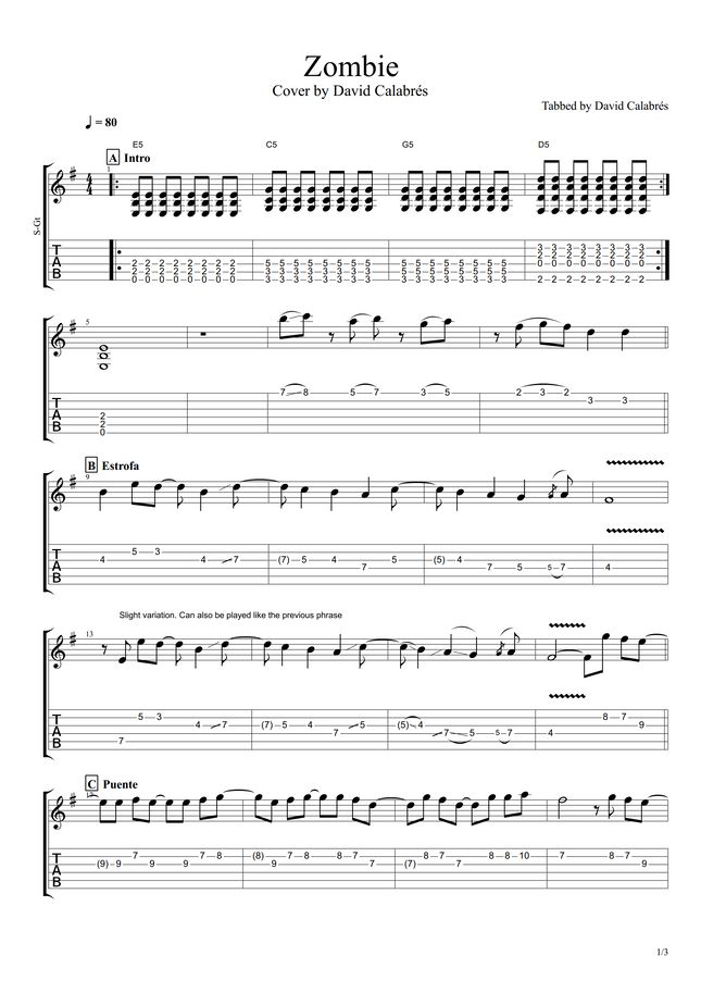 The Cranberries Zombie by David Calabrés Sheet Music