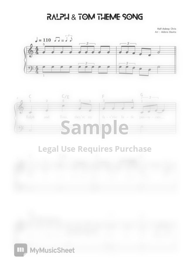 Half asleep chris ralph tom theme song by aldora davita sheet music