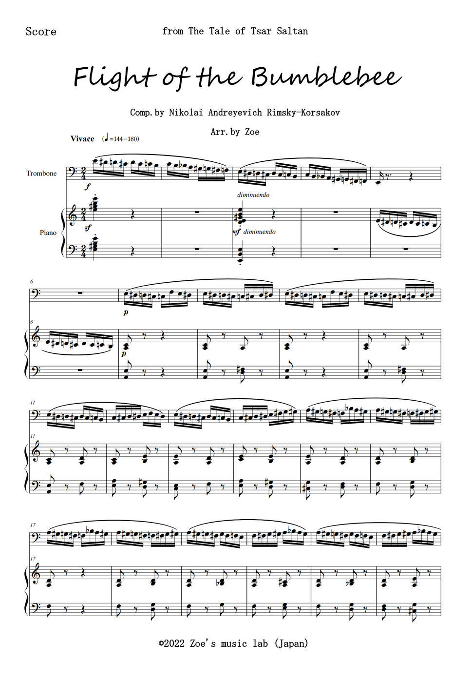 RimskyKorsakov 熊蜂の飛行 for Trombone and Piano (Flight of the Bumblebee