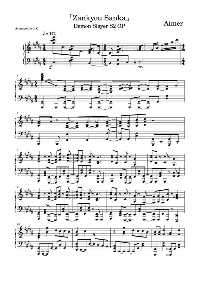 Demon Slayer Zankyou Sanka by L•I Sheet Music
