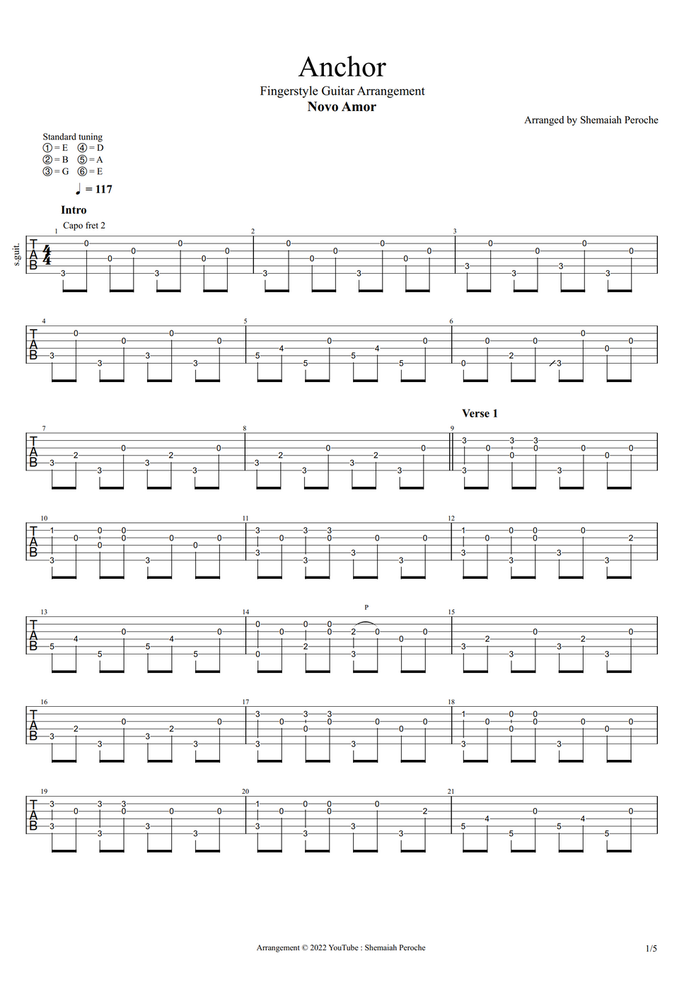 Novo Amor Anchor (STANDARD TUNING) TAB by Shemaiah Peroche