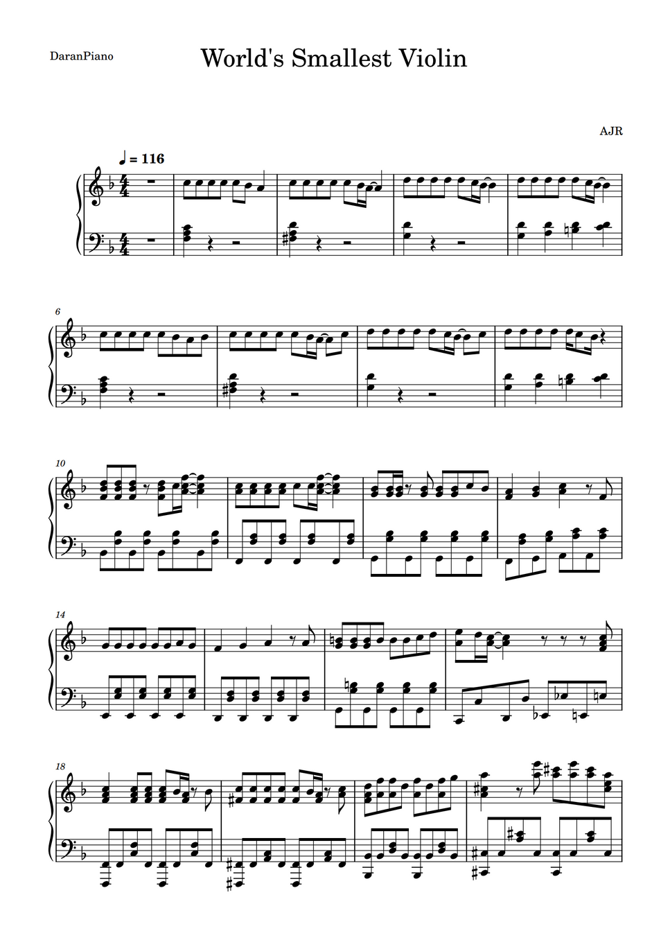 AJR World's Smallest Violin by DaranPiano Sheet