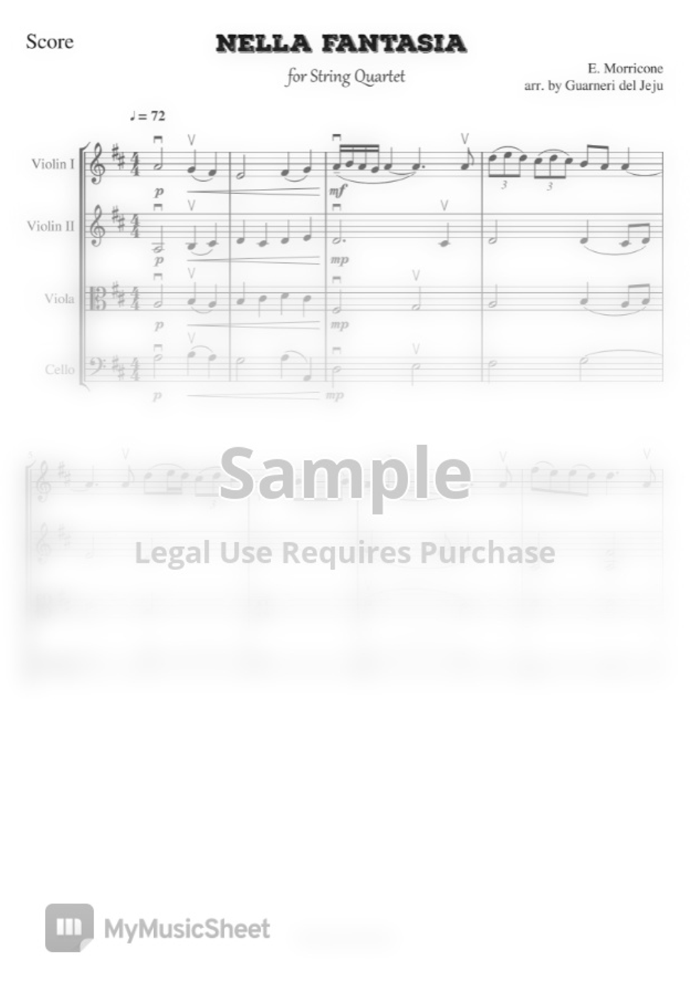 E. Morricone Nella Fantasia(Gabriel's Oboe) for String Quartet by