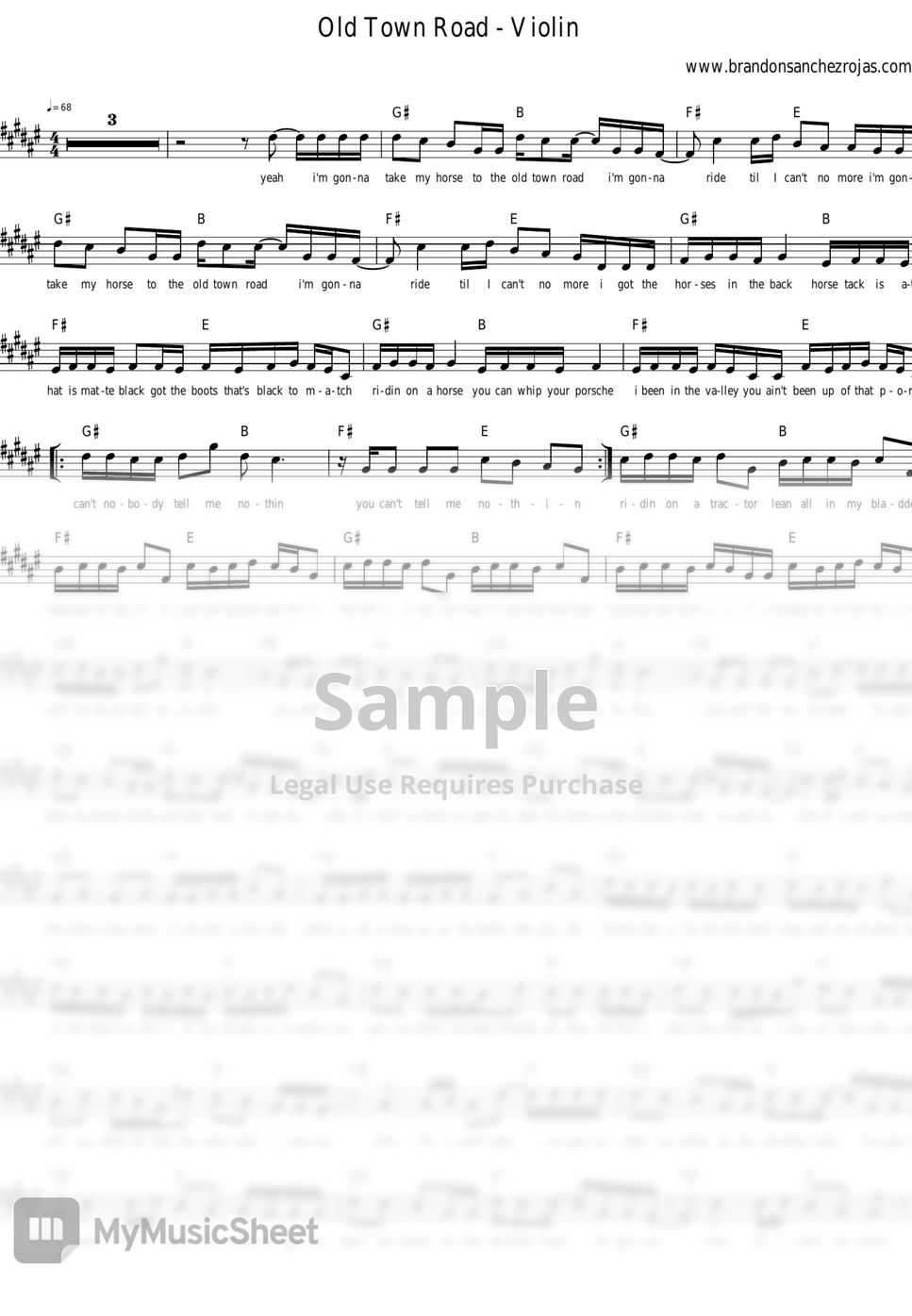 OLD TOWN ROAD VIOLIN 楽譜