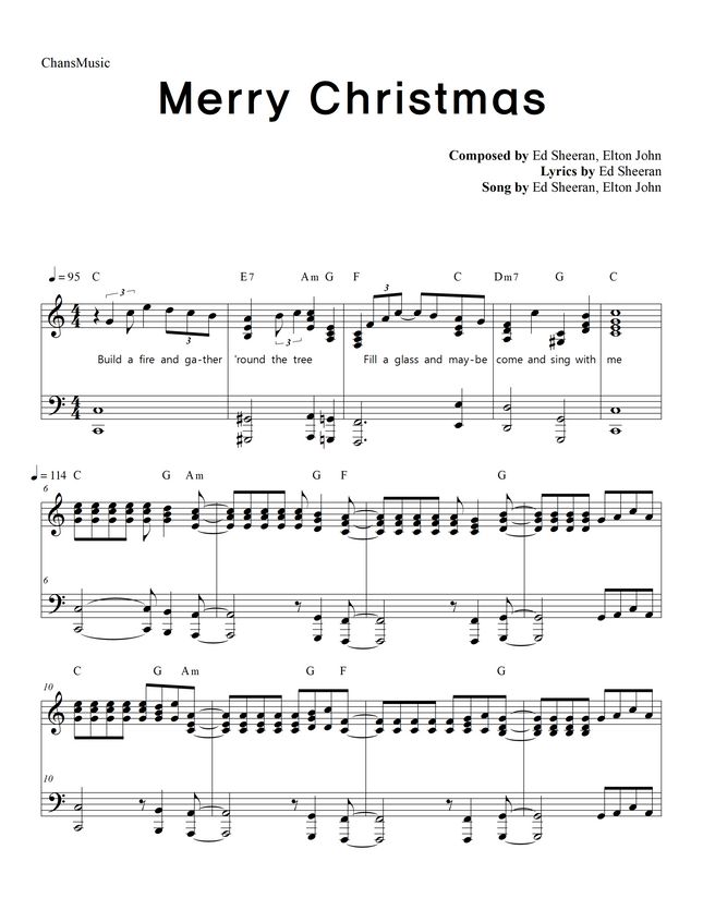 Ed Sheeran & Elton John - Merry Christmas (with Lyrics) by ChansMusic Sheet