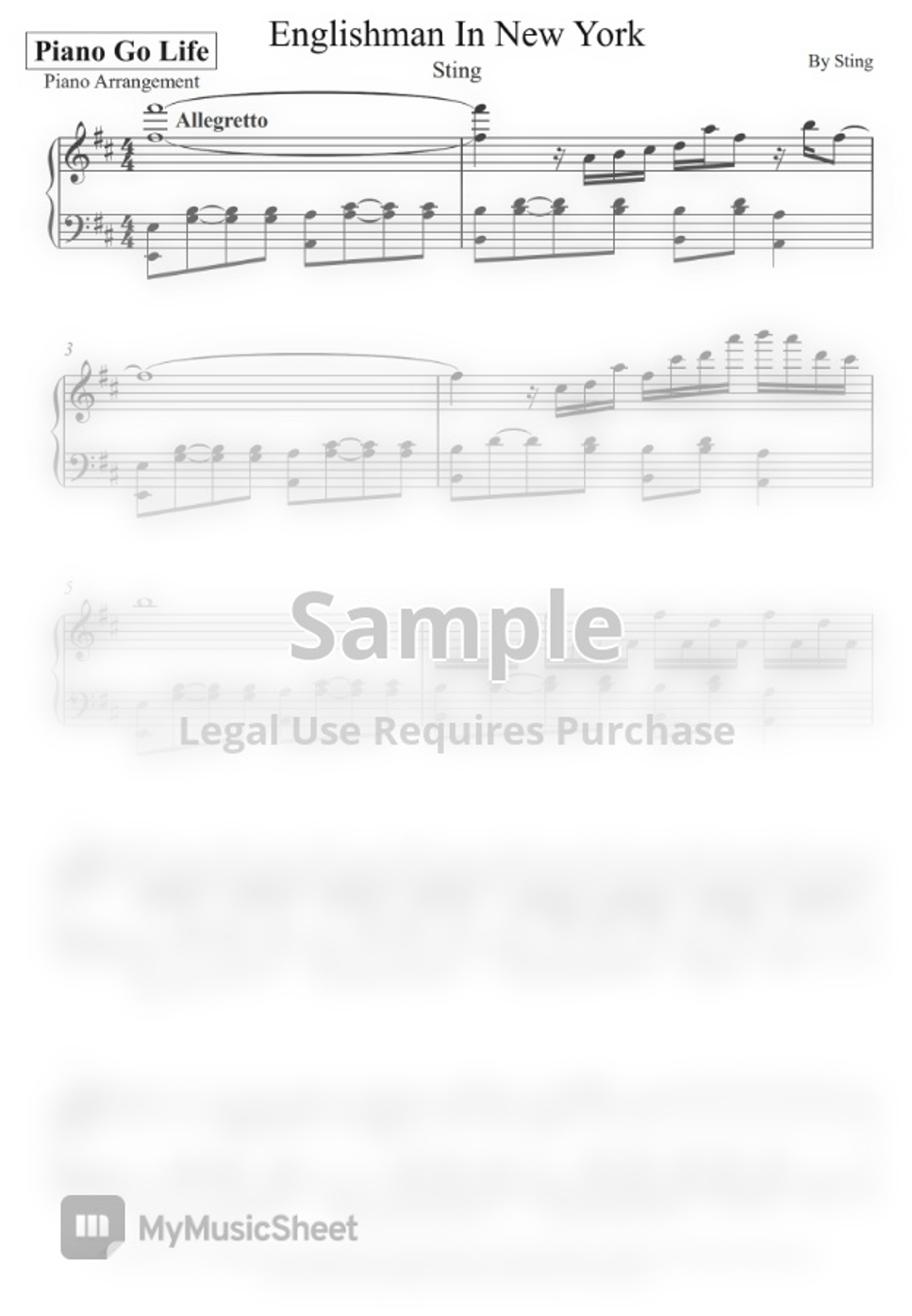 Sting Englishman In New York Lembar Musik By Piano Go Life Sting Englishman In New York Lembar Musik By Piano Go Life