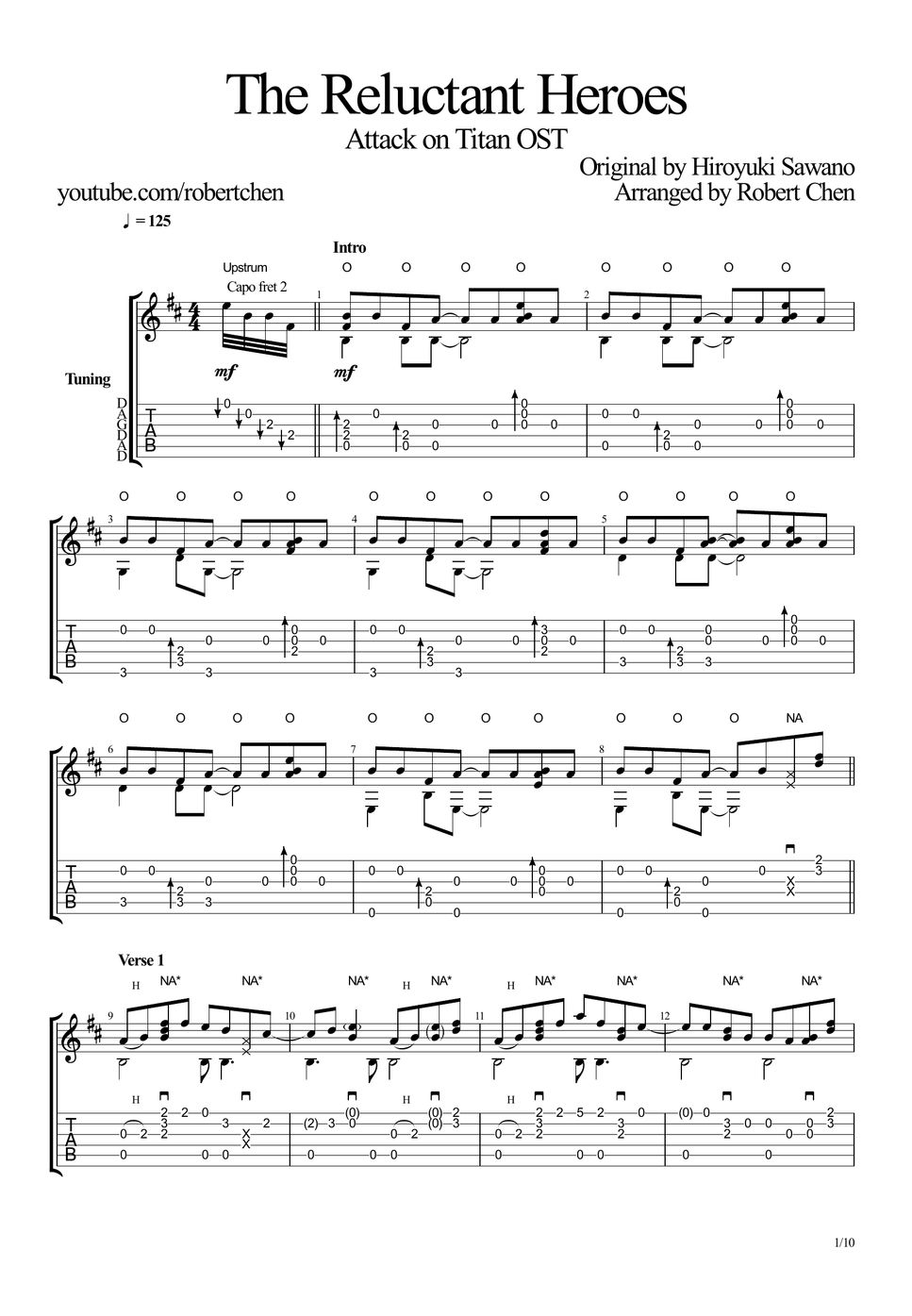 Hiroyuki Sawano Attack on Titan OST "The Reluctant Heroes" TAB by