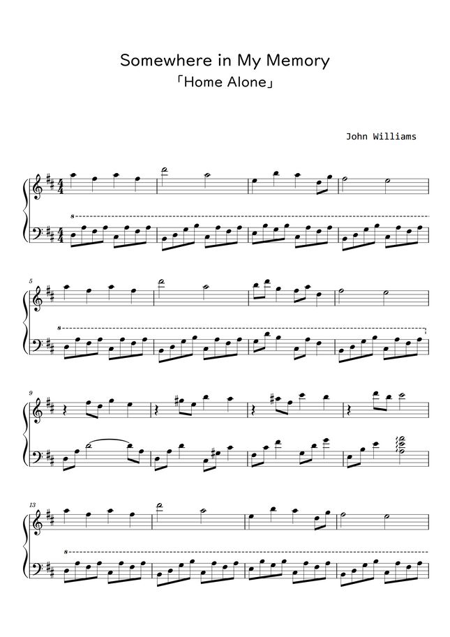 John Williams - Somewhere in My Memory「Home Alone」 (Sheet Music, MIDI