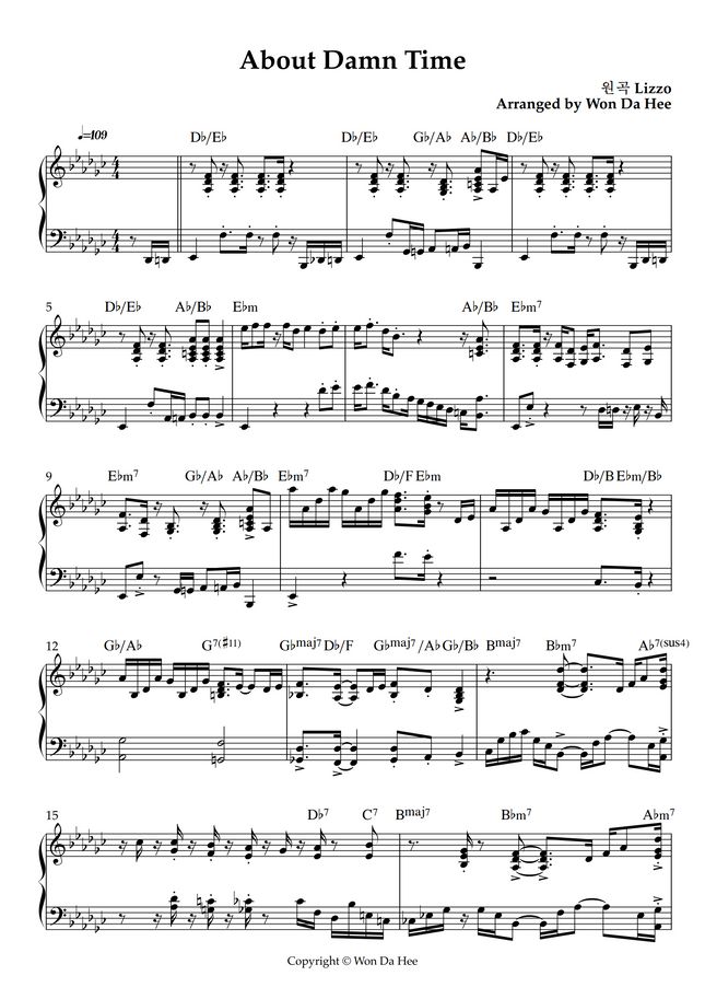 Lizzo About Damn Time (Funk piano) by 원다희Won Da Hee Sheet Music