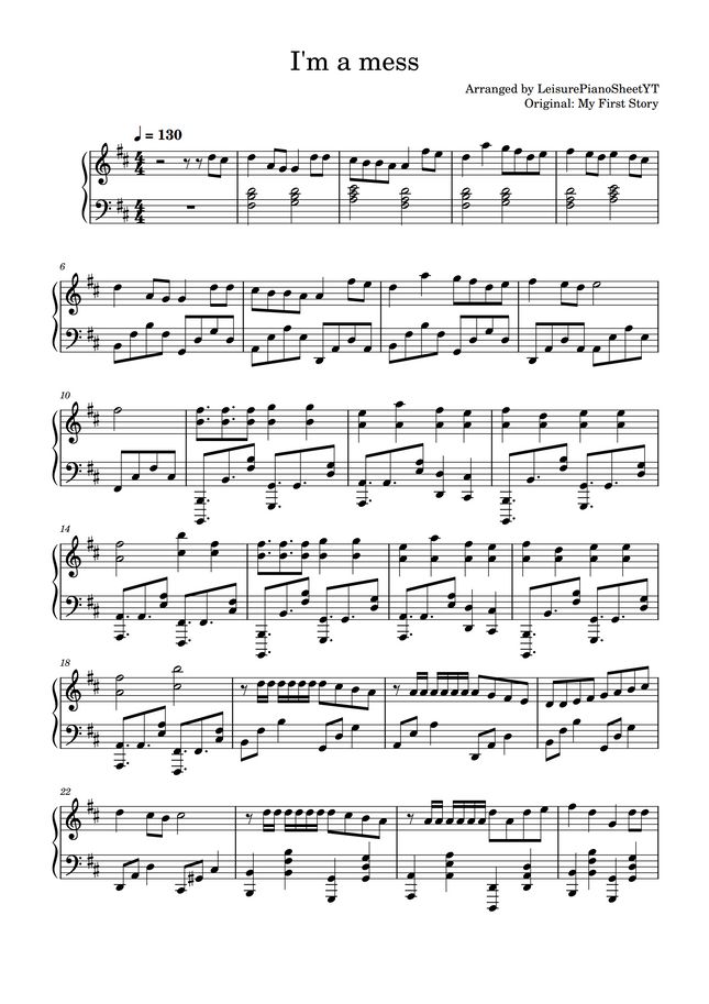 MY FIRST STORY - I'm a mess by Leisure Piano Sheets