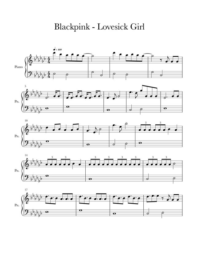 Blackpink Lovesick Girls Easy Version By Phianonize And C Music Sheet Music